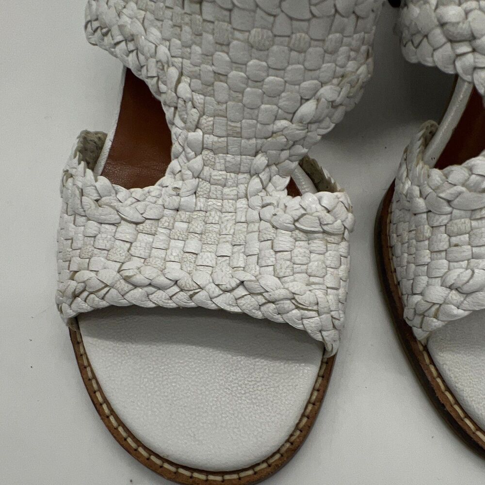 Aquatalia White Leather Woven Braided Slide Sandal Women's US 9.5 Block Heel - Picture 3 of 7